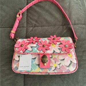 Kurt Geiger Pink Floral Appliqué Shoulder Bag